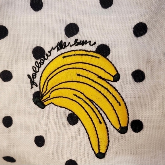 NWT Farm Rio 100% Linen Black & White Polka Dot Puff Sleeve Smocked Back Dress - Picture 7 of 10